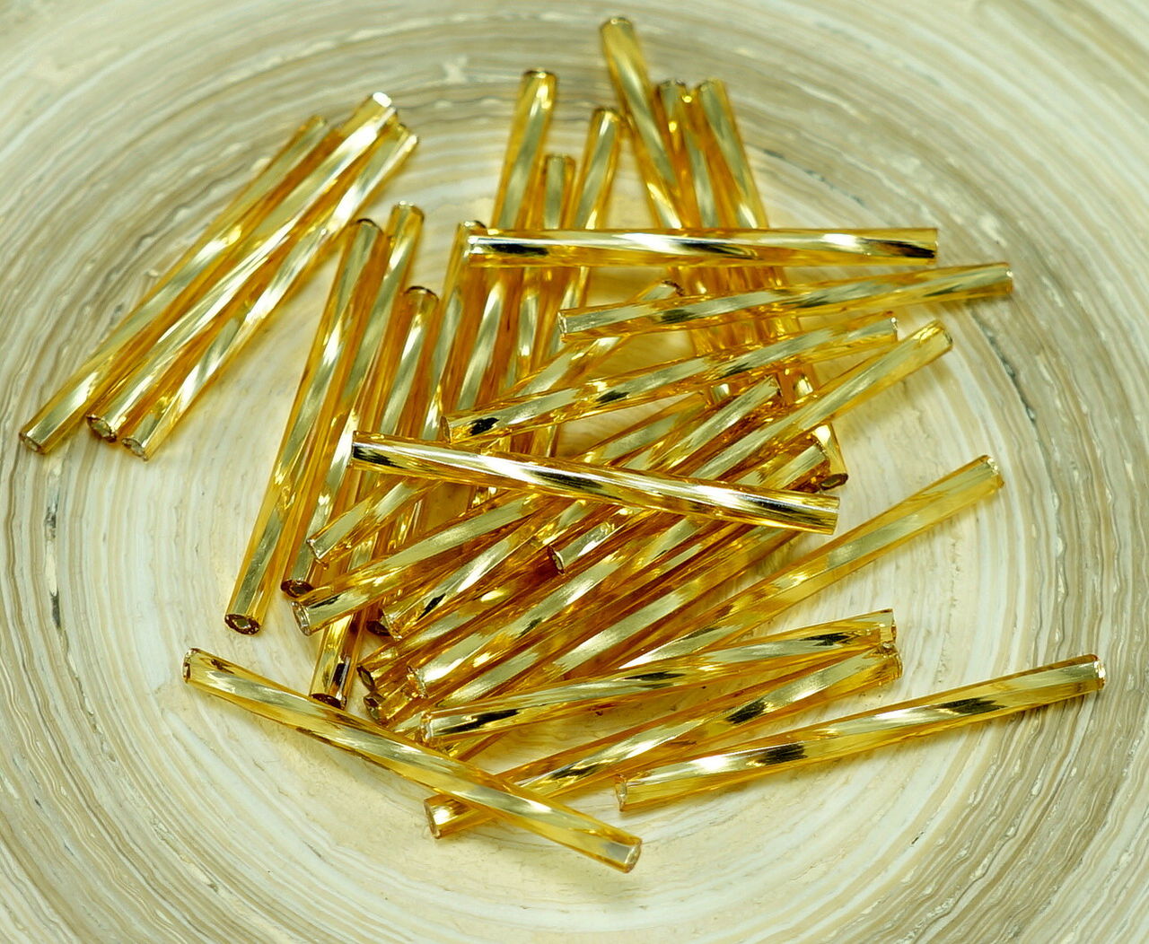 50pcs x 30mm Extra Long Silver Lined Twisted Round Czech Glass Bugle