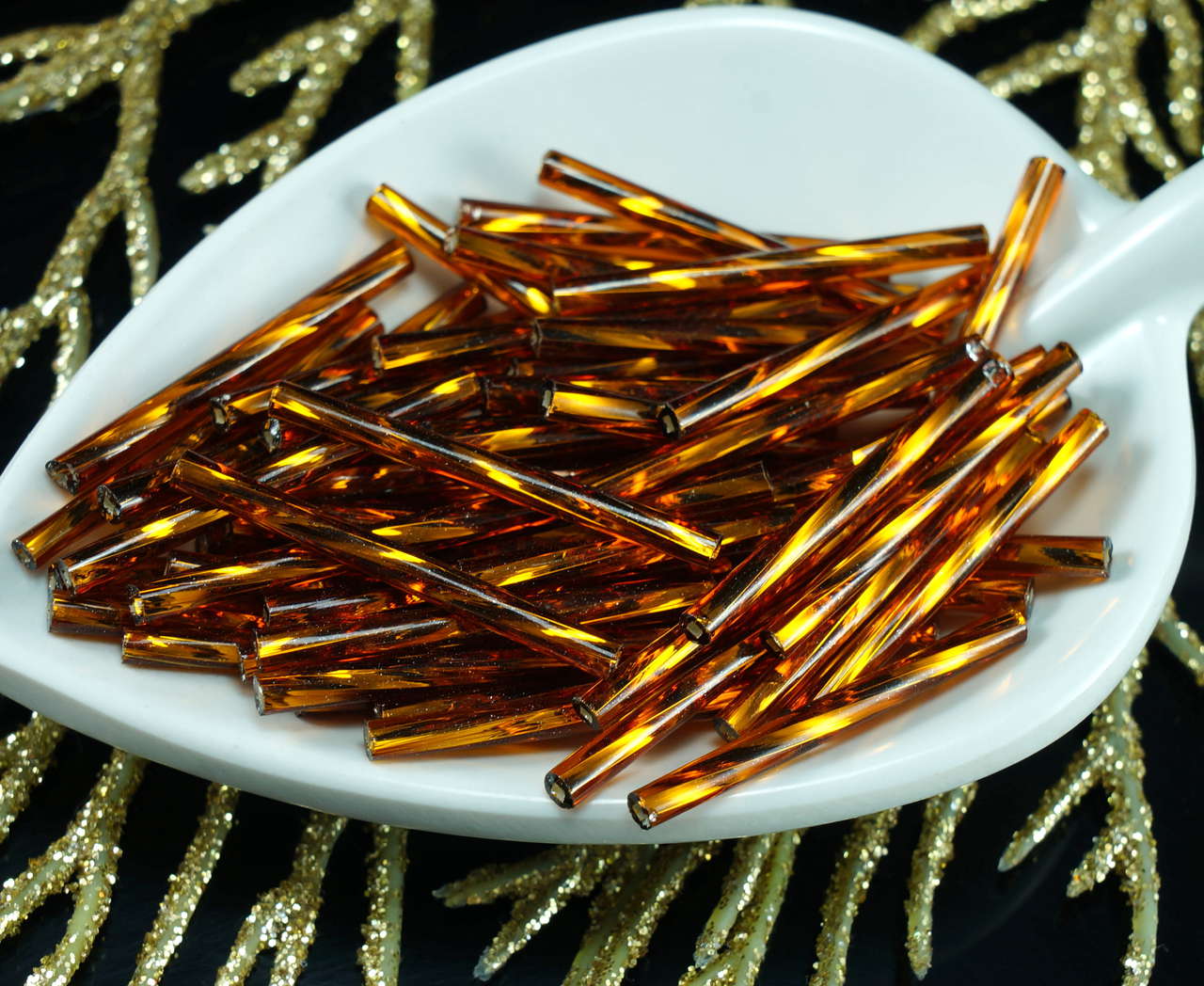 64pcs x 25mm Extra Long Twisted Round Czech Glass Bugle Beads PRECIOSA