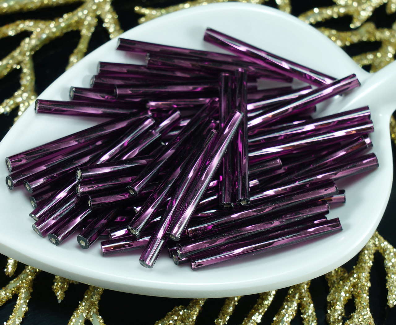 64pcs x 25mm Extra Long Twisted Round Czech Glass Bugle Beads PRECIOSA