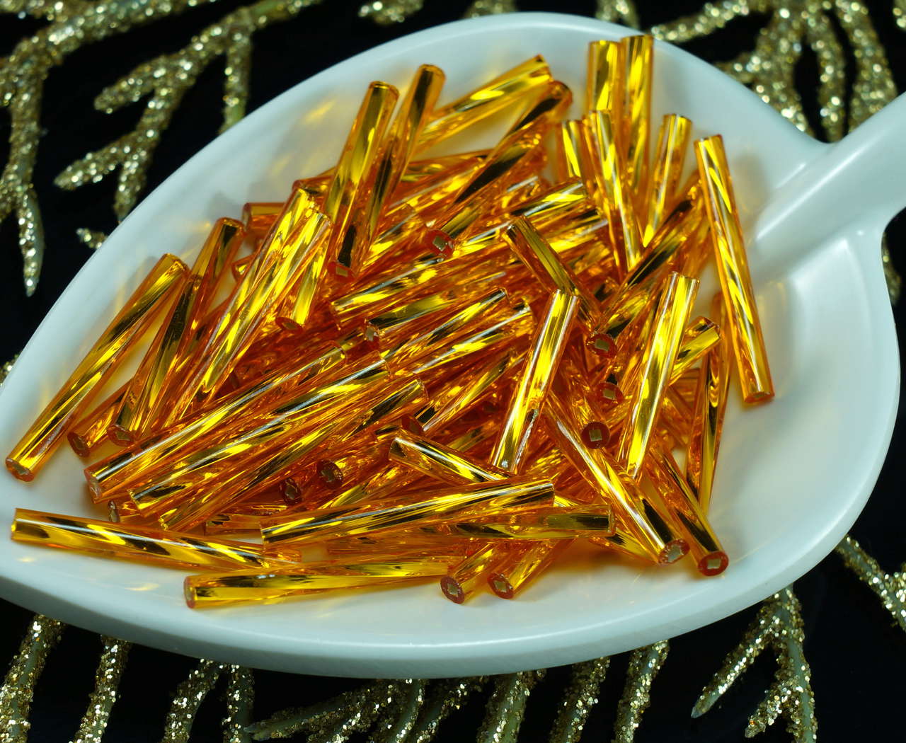 80pcs x 20mm Extra Long Twisted Round Czech Glass Bugle Beads PRECIOSA
