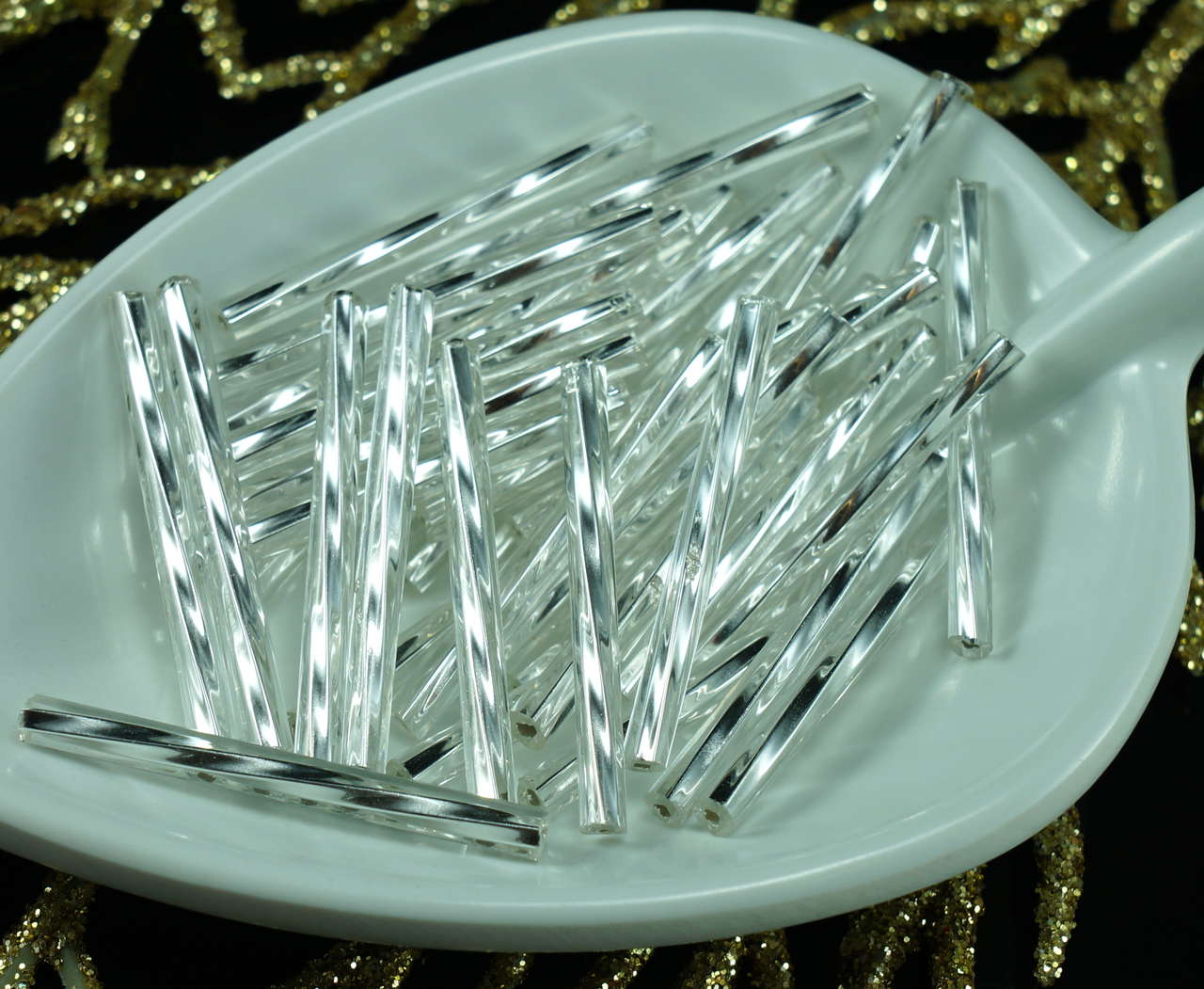 64pcs x 25mm Extra Long Twisted Round Czech Glass Bugle Beads PRECIOSA