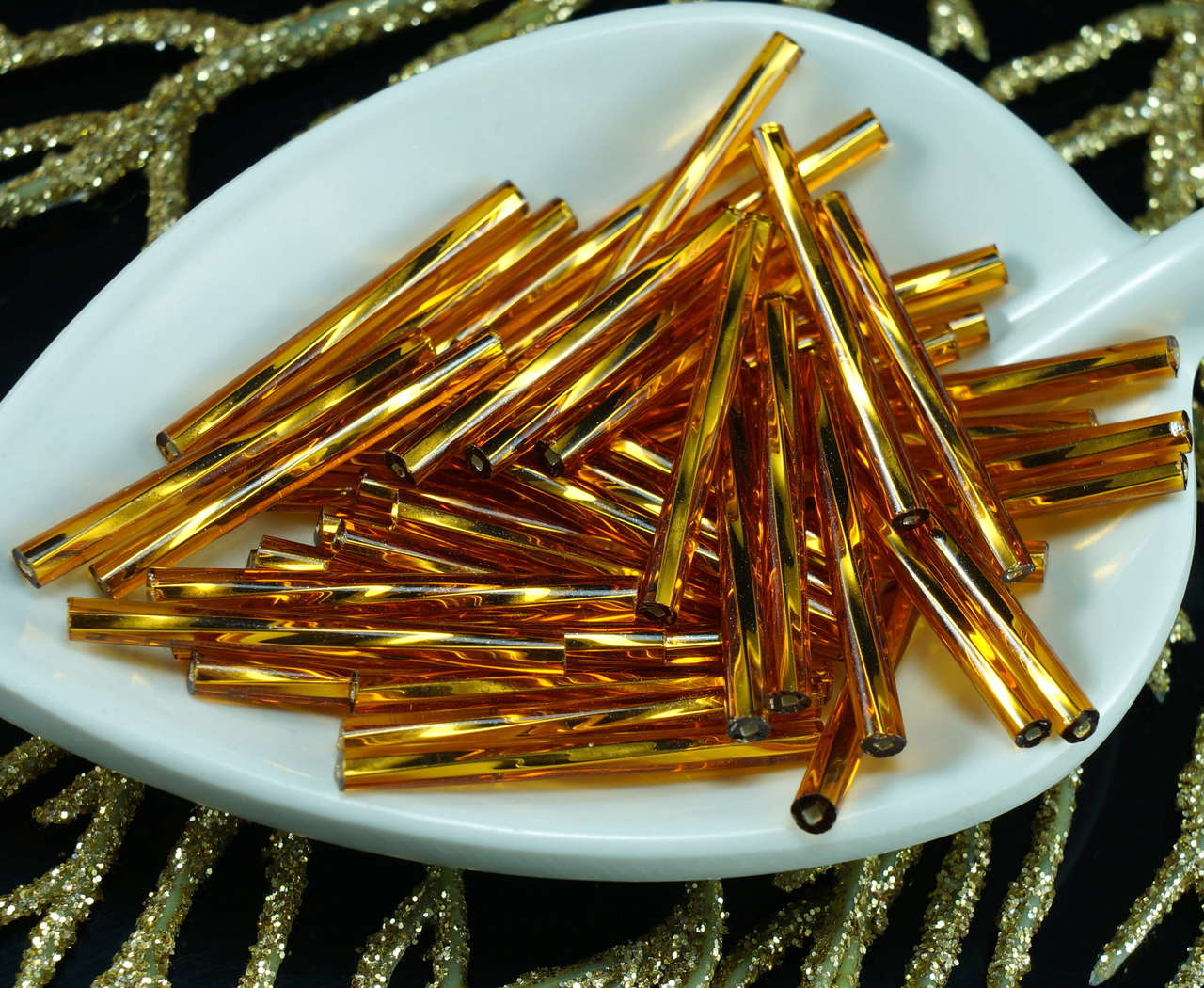 64pcs x 25mm Extra Long Twisted Round Czech Glass Bugle Beads PRECIOSA