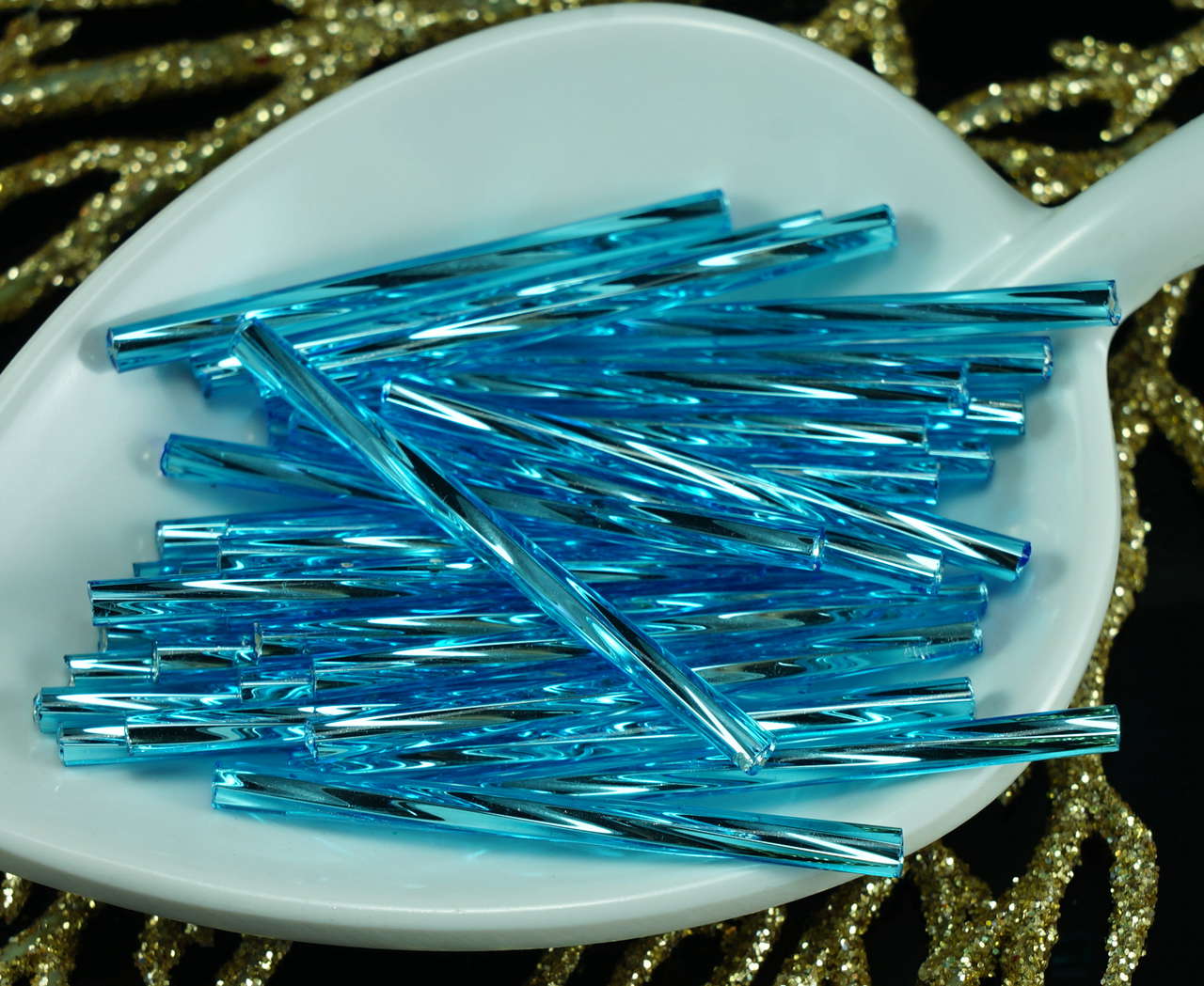 50pcs x 35mm Extra Long Silver Lined Twisted Czech Glass Bugle Beads