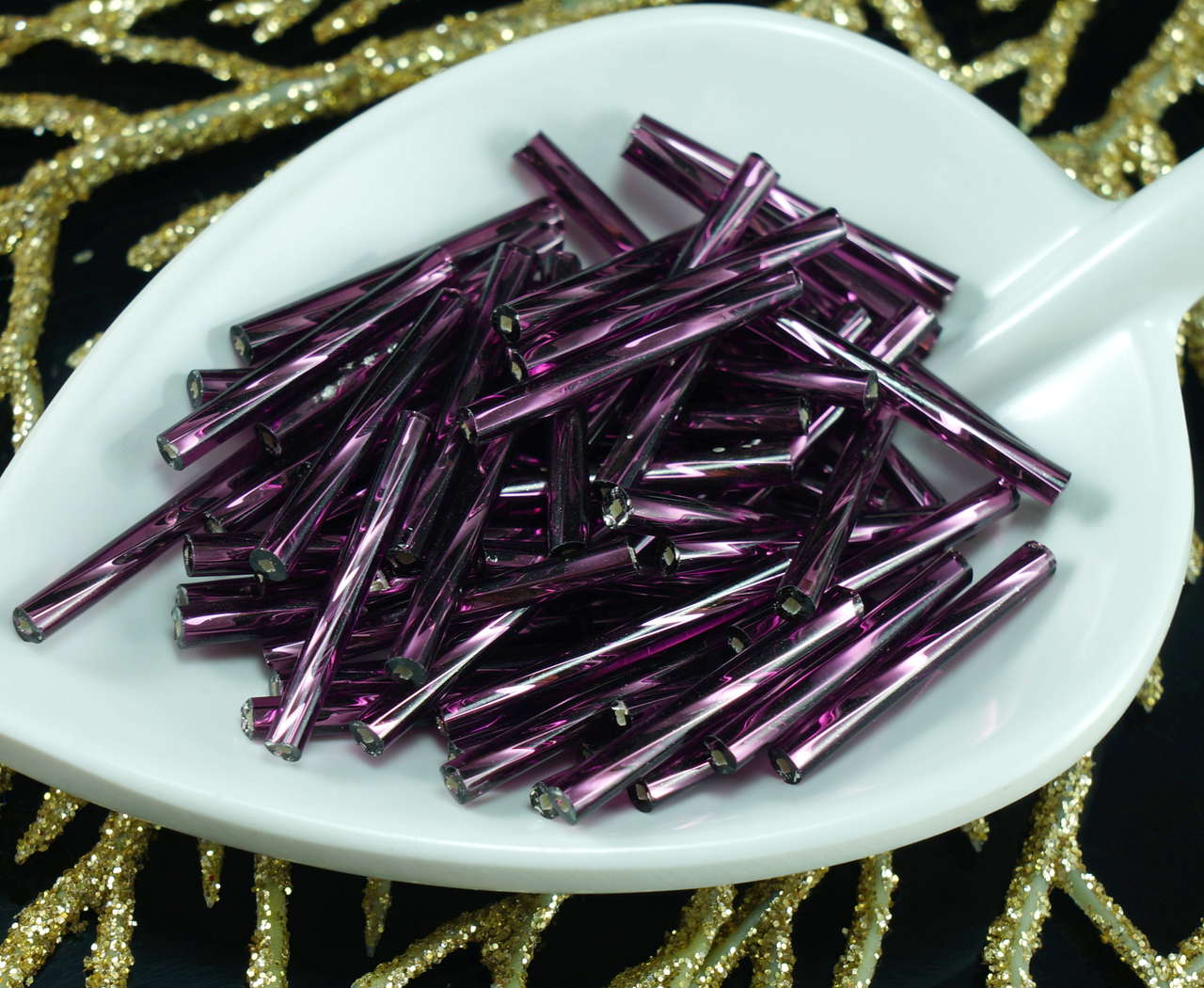 80pcs x 20mm Extra Long Twisted Round Czech Glass Bugle Beads PRECIOSA