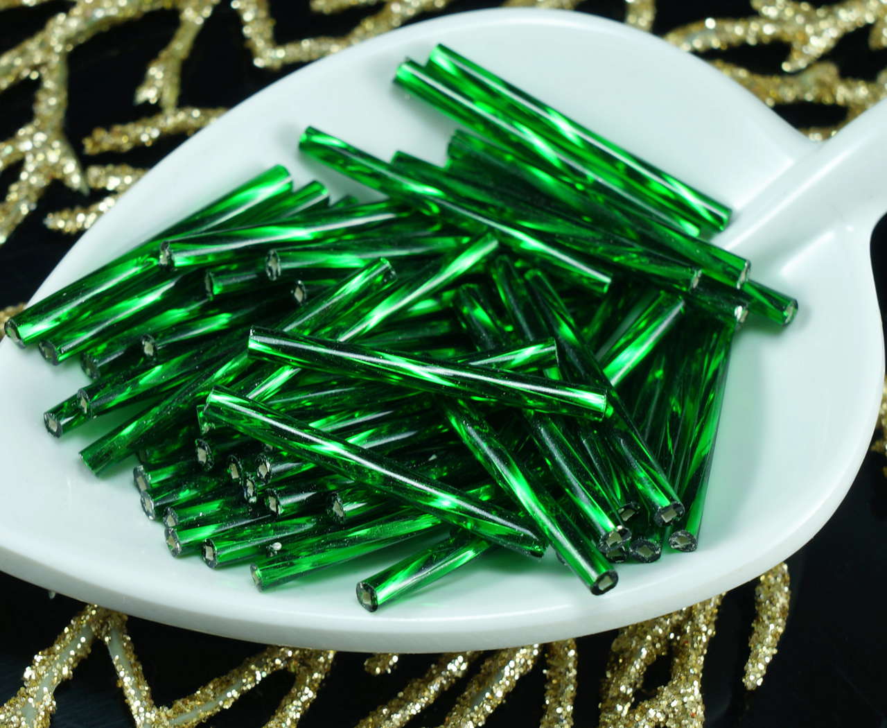 64pcs x 25mm Extra Long Twisted Round Czech Glass Bugle Beads PRECIOSA