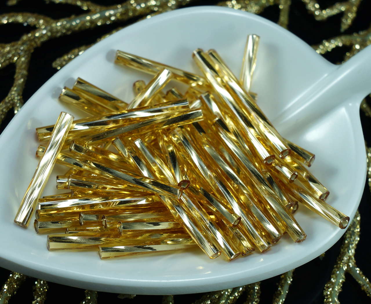 64pcs x 25mm Extra Long Twisted Round Czech Glass Bugle Beads PRECIOSA