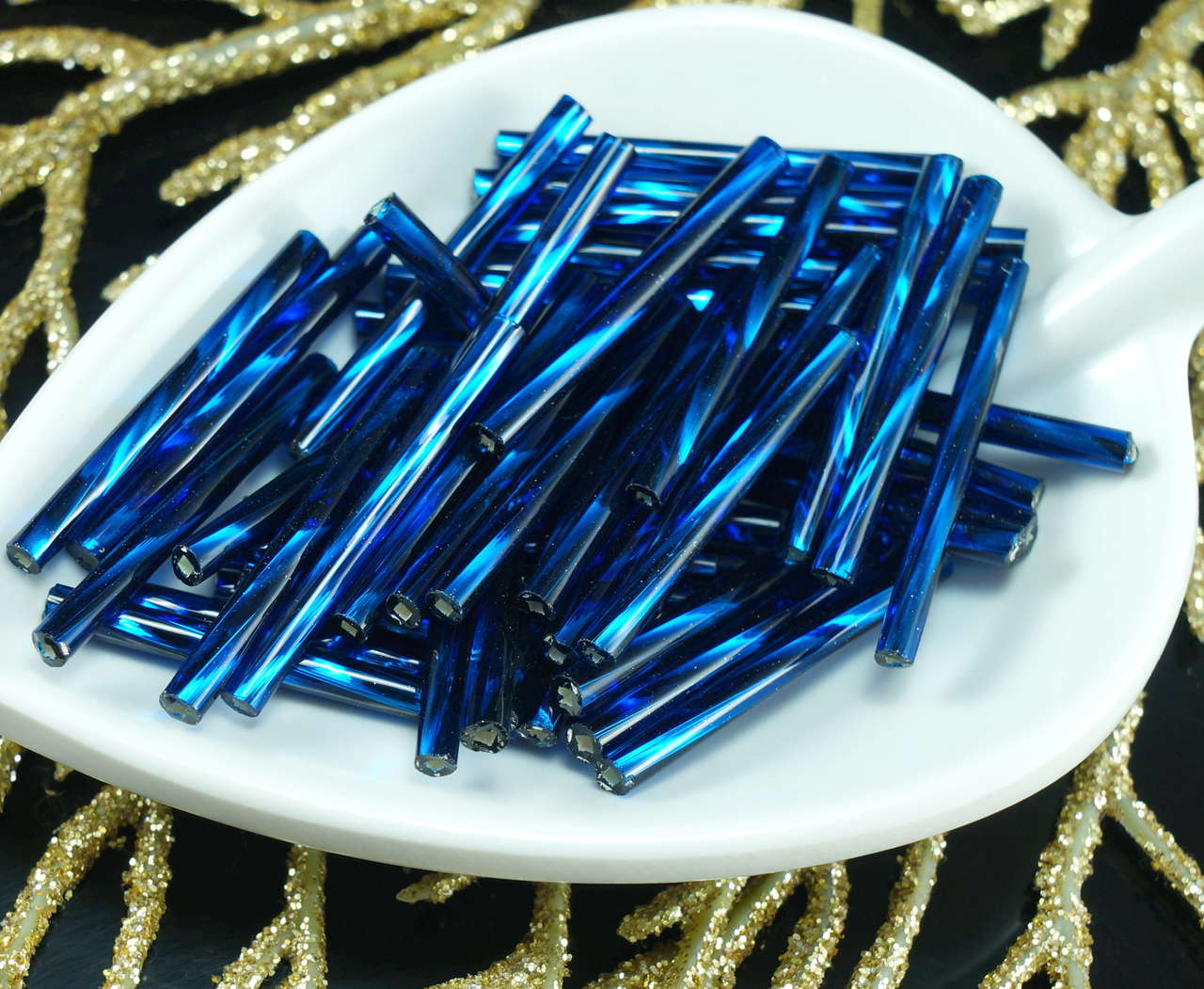 64pcs x 25mm Extra Long Twisted Round Czech Glass Bugle Beads PRECIOSA