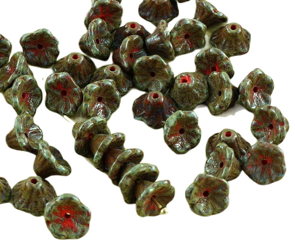 40pcs Picasso Small Bell Flower Caps Czech Glass Beads 5mm x 7mm 