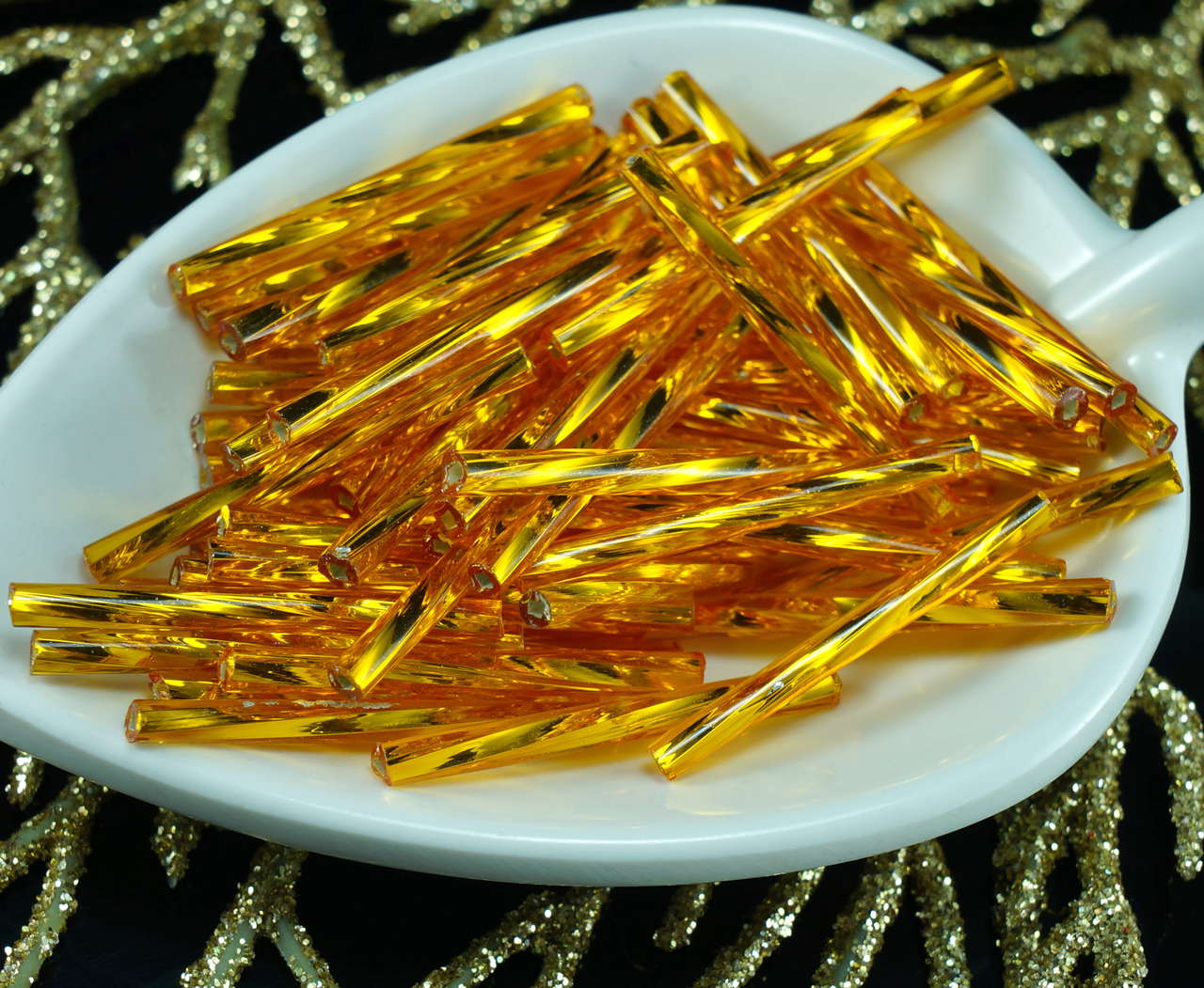 64pcs x 25mm Extra Long Twisted Round Czech Glass Bugle Beads PRECIOSA