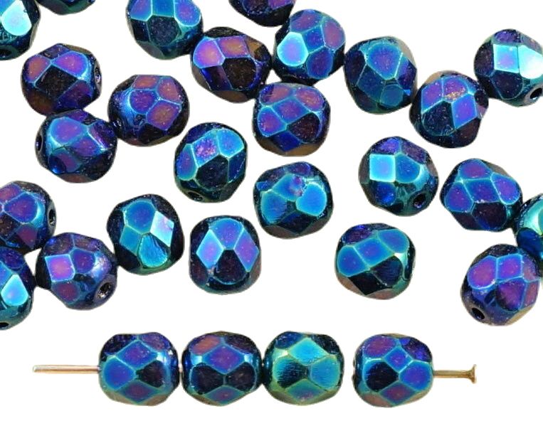 40pcs Crystal Metallic Round Faceted Fire Polished Spacer Czech Glass Beads 6mm 