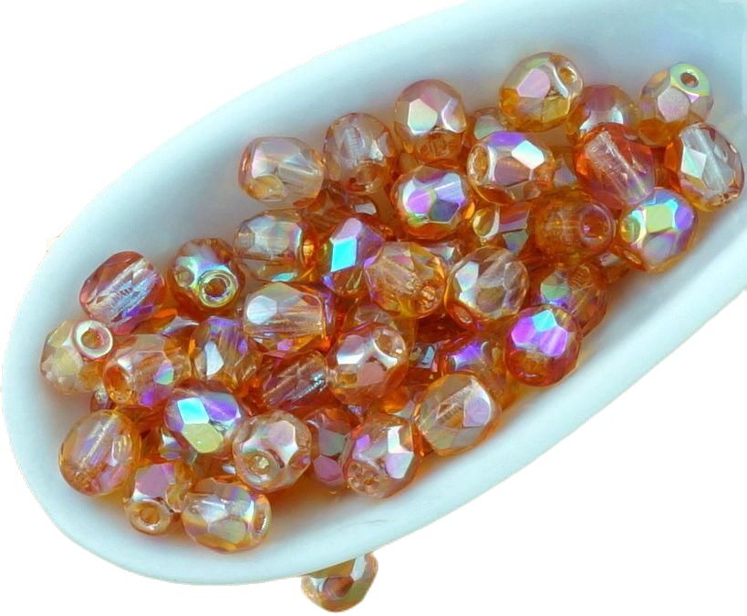 100pcs Crystal Metallic Round Faceted Fire Polished Spacer Czech Glass Beads 4mm 