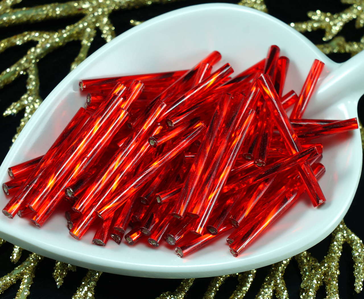 64pcs x 25mm Extra Long Twisted Round Czech Glass Bugle Beads PRECIOSA